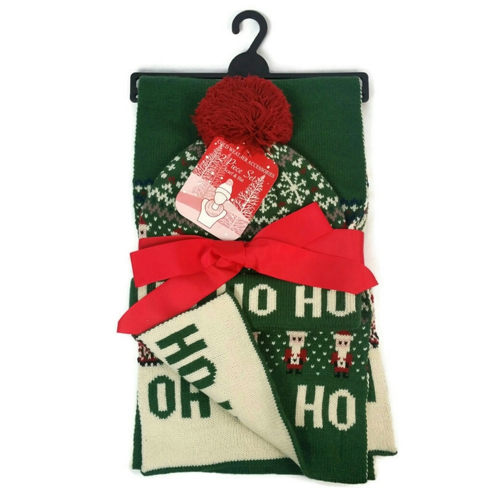HO HO HO Christmas SCARF POM BEANIE GIFT SET 2-pc - Picture 5 of 6